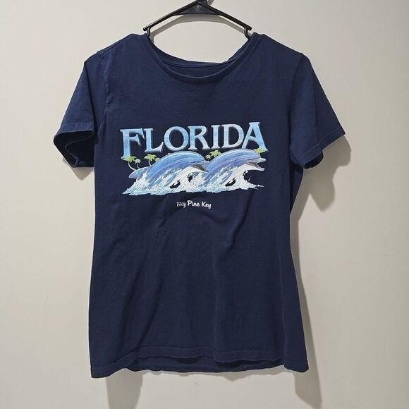 NIKE Womens Large Slim Fit Florida Big Pine Key Graphic T-Shirt Navy‎ Blue - Picture 1 of 6